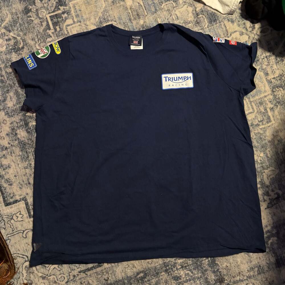 Triumph Official Racewear Racing Sponsor Logos Navy Blue T-Shirt Ladies XXL